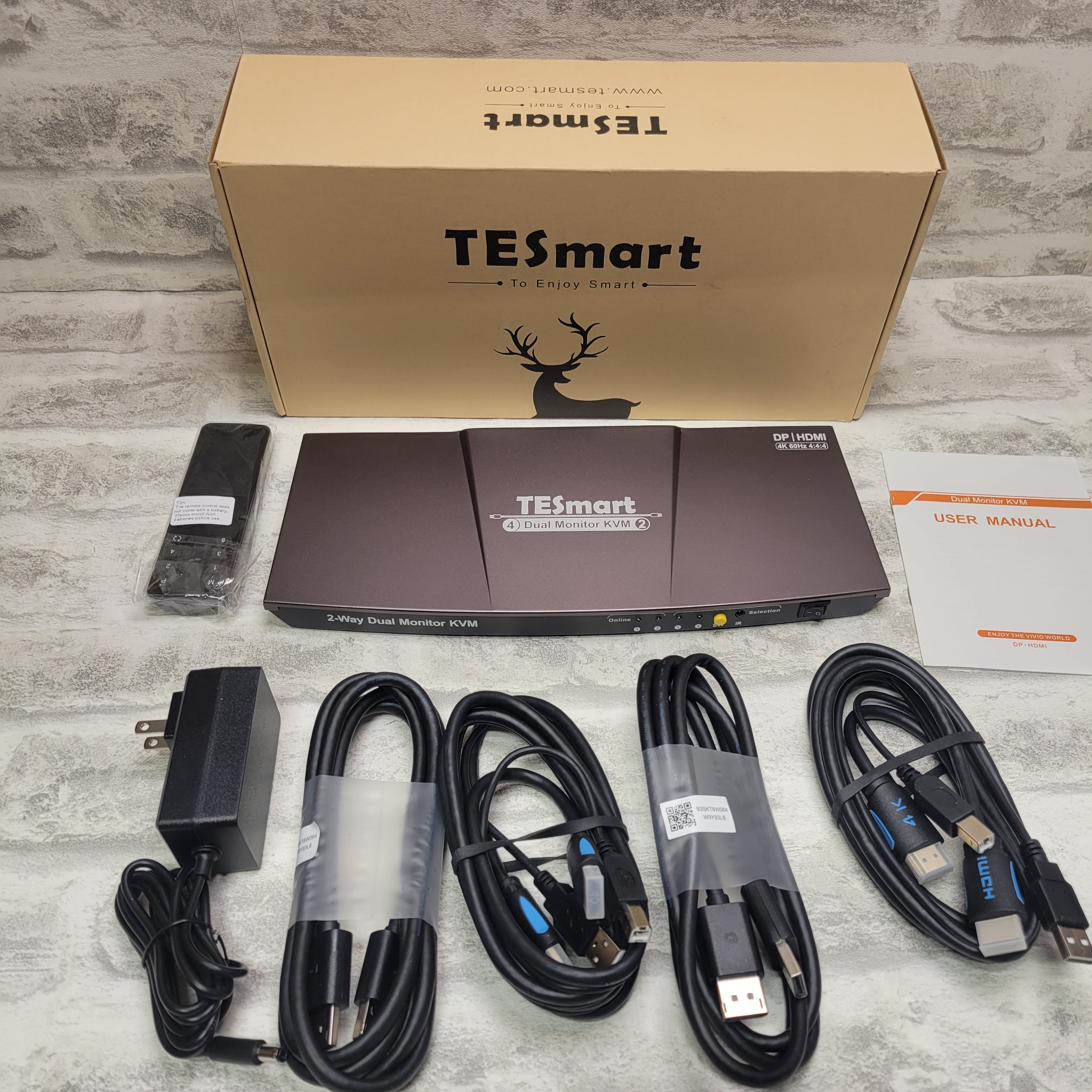 TESmart 2 PCs Dual Monitor KVM Switch 4K @60Hz, for 2 PCs and 2 Monitors (Black) (7617117094126)